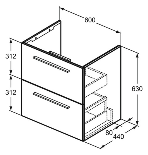 Ideal-Standard Möbelwaschtisch-Paket i.life A 64x46x64,5cm, 1 Hahnloch, Griff Chrom gebürstet, Eiche natur