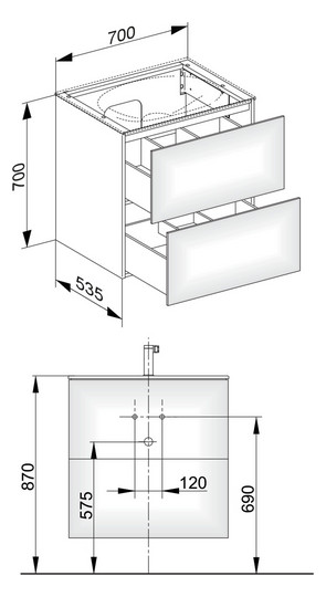 KEUCO Waschtischunterschrank Edition 11 70x70x53,5cm, 2 Frontauszüge, Cashmere, Glas Cashmere