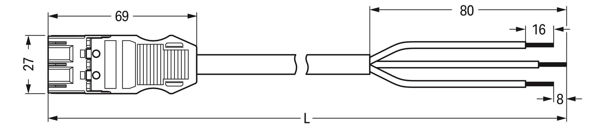 Systemverbindung 3p Serie 771 H05Z1Z1-F 3x2,5qmm L6000mm sw Stecker fr.Ende hfr