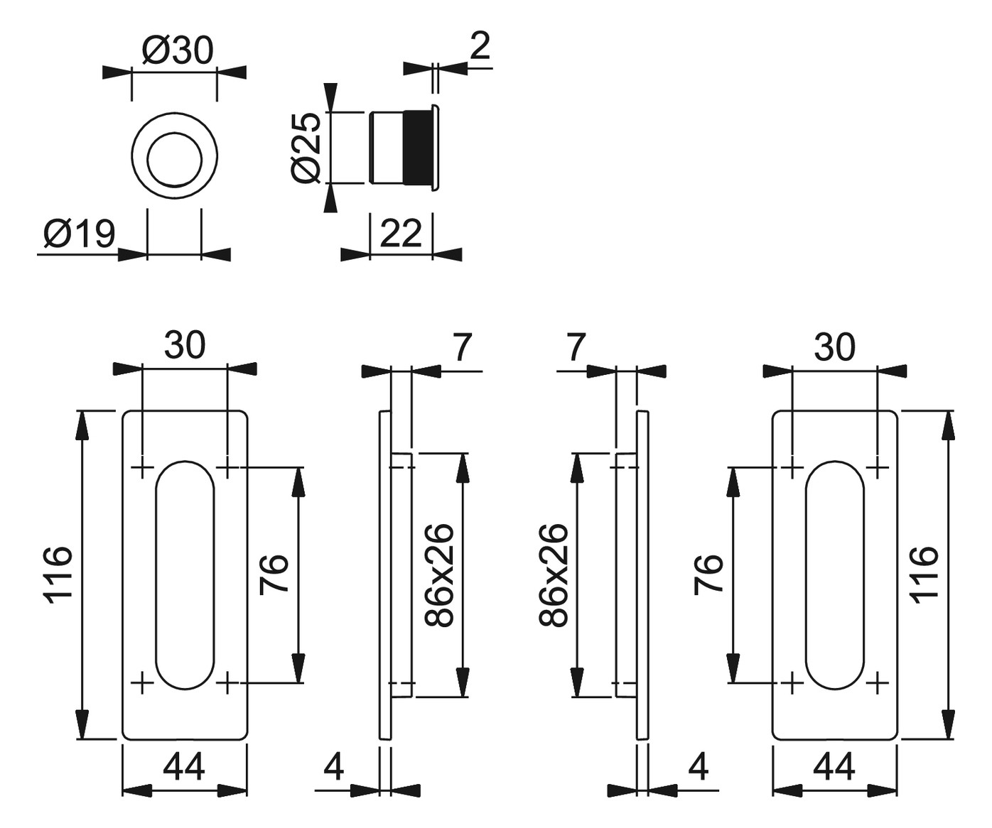 Bild Muschelgriff Set 5 M464 116x44,UG,F41-R - HOPPE-1