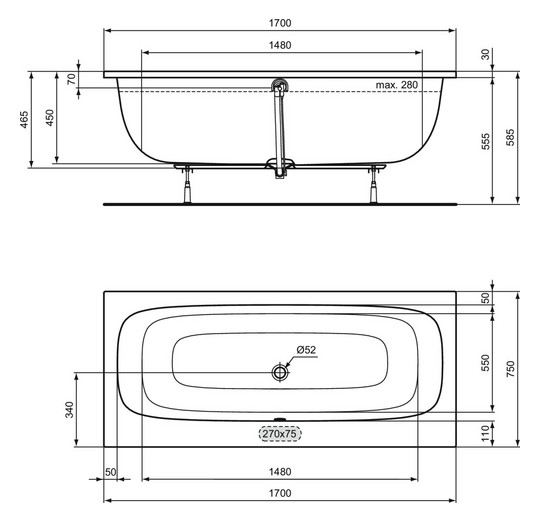 Ideal-Standard Duo-Badewanne i.life 170 x 75 x 45 cm, weiß