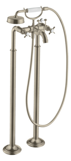 hansgrohe Fertigmontageset Axor Montreux 2-Griff-Wannen-Armatur, bodenstehend, mit Kreuzgriffen, brushed nickel