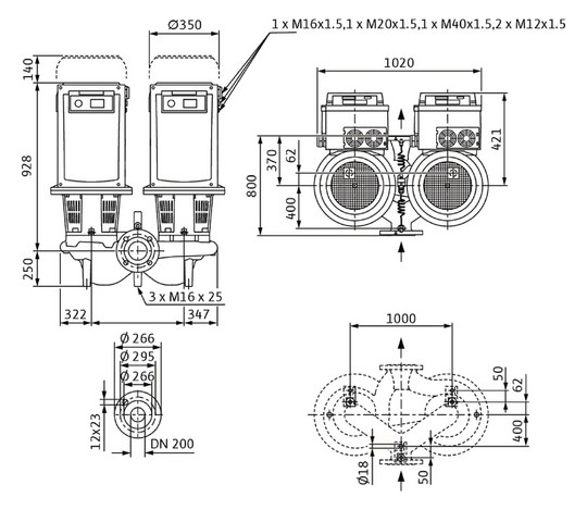 Wilo Trockenläufer-Energiespar-Doppelp. DL-E 200/240-15/4-R1,DN200,15kW