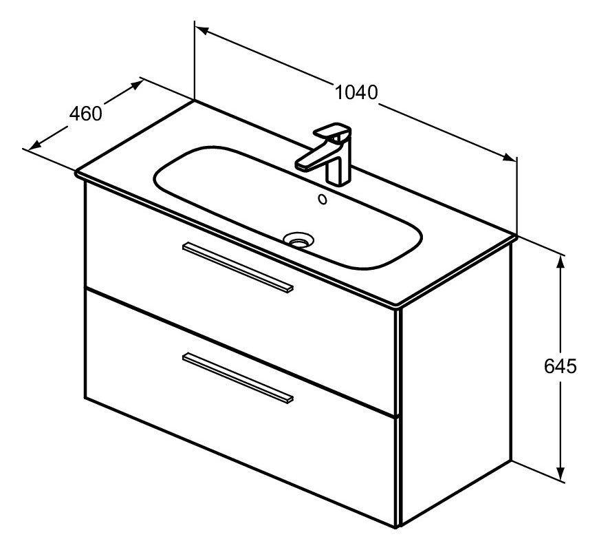 Ideal-Standard Möbelwaschtisch-Paket i.life A 104x46x64,5cm, 1 Hahnloch, Griff schwarz matt, greige matt