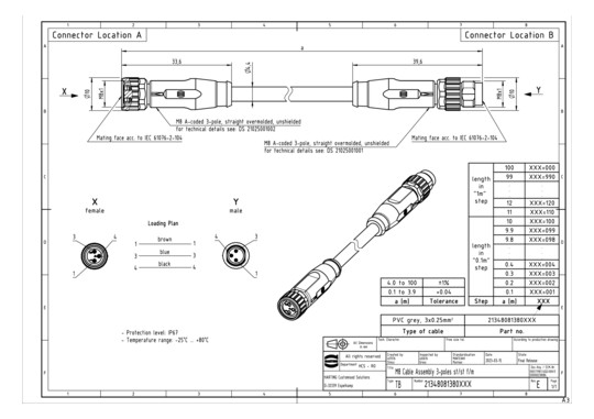 HART M8 Cable Assembly 3- 21348081380100 