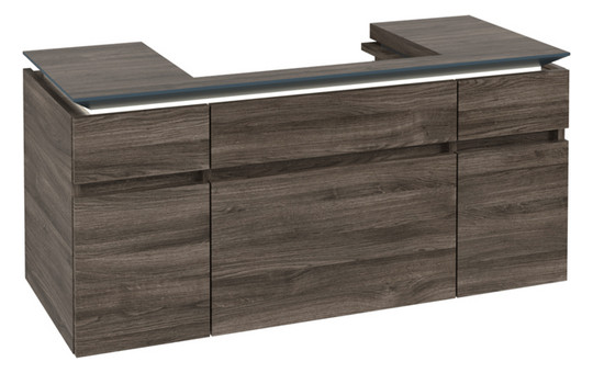 V&B Waschtischunterschrank Legato 120x55x50cm, Waschtisch mittig, mit LED-Beleuchtung, Stone Oak