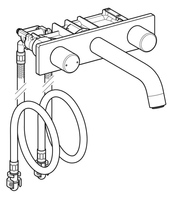 Geberit Waschtisch-Armatur ONE 16,5 cm, Hochglanz-verchromt, Zweigriffmischer, Wandmontage, rund, für UP Funktionsbox