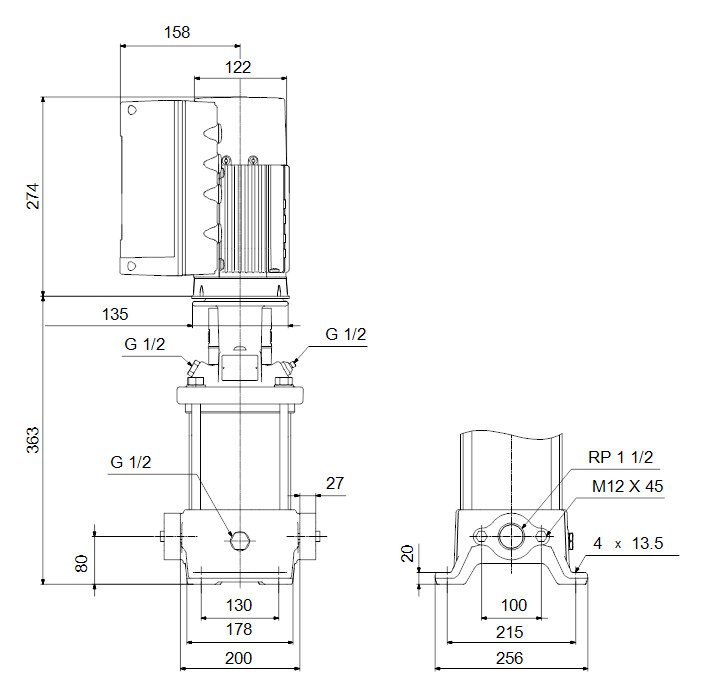 Grundfos Vertikale Kreiselpumpe CRE15-1 A-A-A-E-HQQE 3x380-500 60 HZ