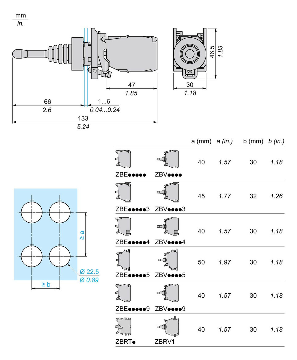 Steuerschalter 1stuf IP66 4richt Ø22,5mm 54mm 1S Mit Rückzug in Nullstellung