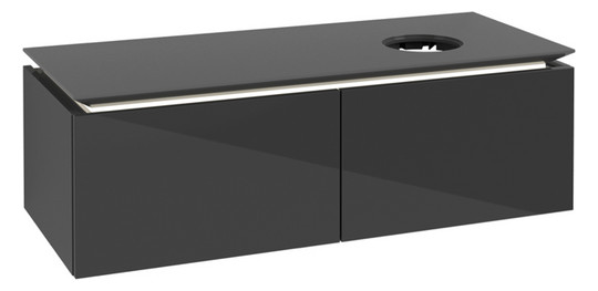 V&B Waschtischunterschrank Legato 120x38x50cm, Waschtisch rechts, mit LED-Beleuchtung, Glossy Grey