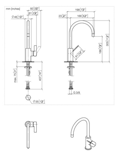 Dornbracht Einhandmischer Tara Ultra BAR TAP für Spültisch, Griff rechts, Ausladung 166 m, chrom