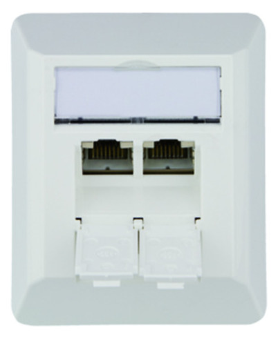 Anschlussdose Cat6A AP 2xRJ45 LSA schräg aws AP-Mont m.Staubschutz