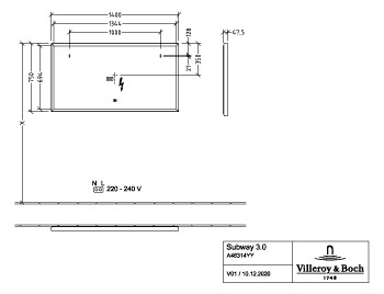 V&B Spiegel Subway 3.0 Aluminiumrahmen, 140 x 75 x 4,75 cm, schwarz matt/weiß matt