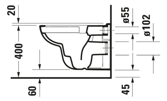 Duravit Wand-Tiefspül-WC D-Code 35,5x54,5cm, 4,5 l, Rimless, weiß