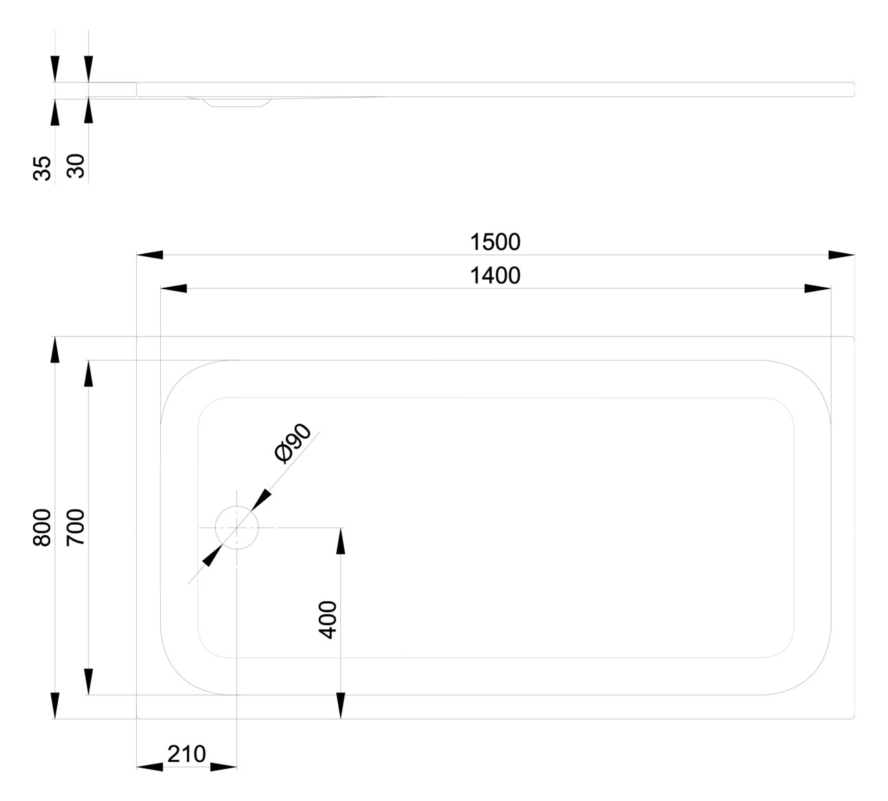 Duschwanne BetteUltra 5932 150x80x3,5cm, Glasur, snow