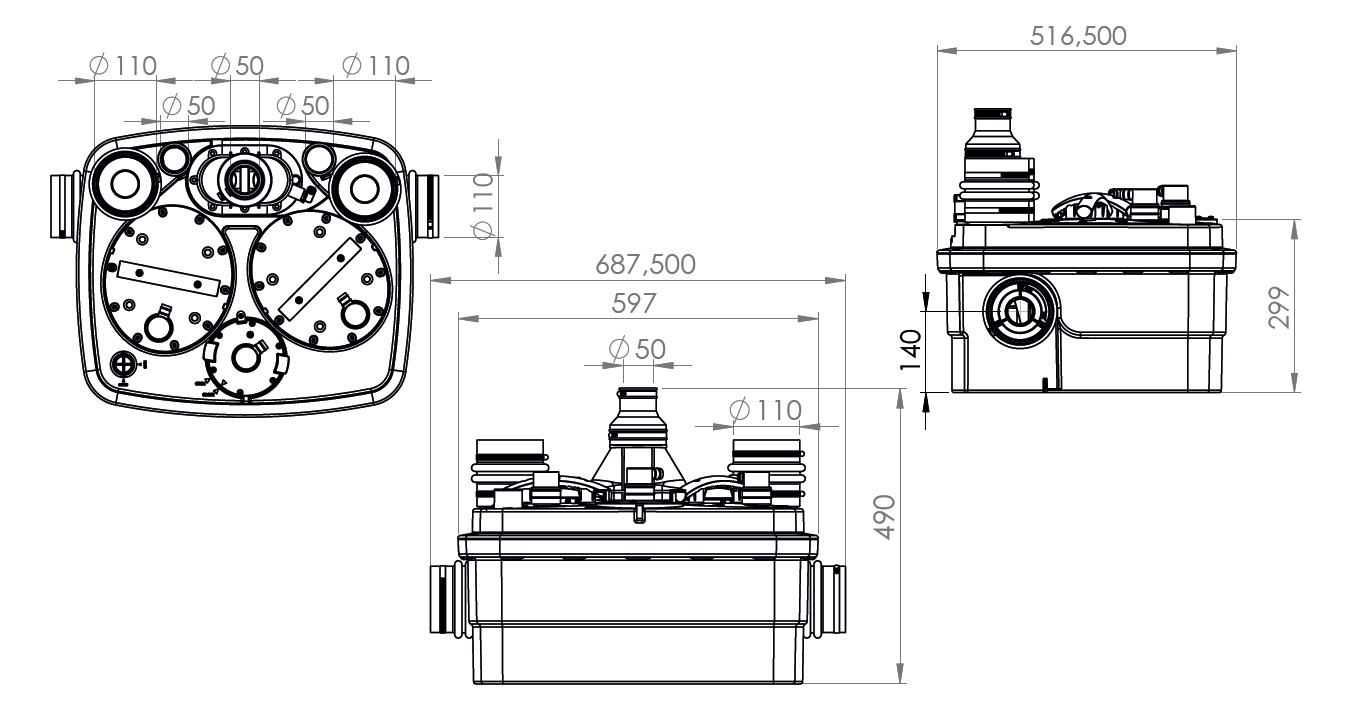 SFA Hebeanlage SaniCubic 2 Classic grau, mit Kabelalarmsystem