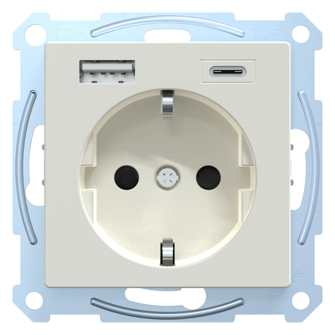 Steckdose 1f polws glz 1USB-A 1USB-C UP m.BS Mit erhöhtem Berührungsschutz IP20