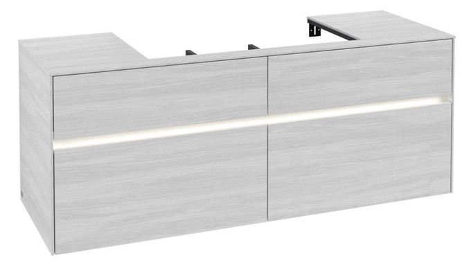 V&B Waschtischunterschrank Collaro 140x54,8x50cm, Waschtisch mittig, LED-Beleuchtung 10,4 W, white wood