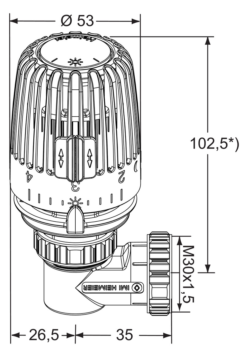 Heimeier Thermostat-Kopf Set WK M 30x1,5, Winkelform, für Ventilheizkörper, weiß