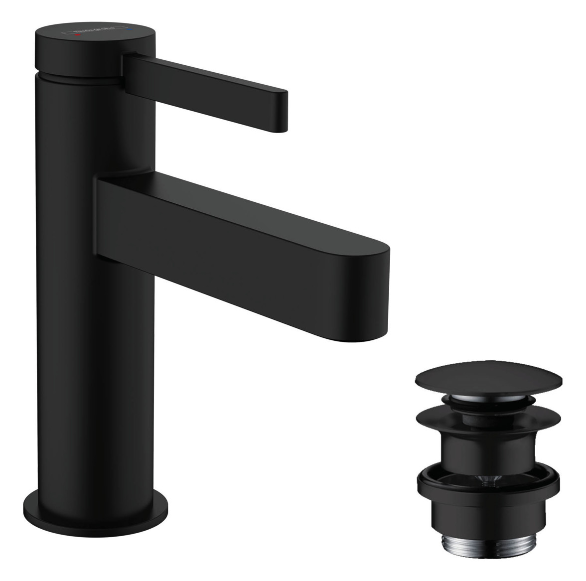 hansgrohe Waschtisch-Einhebelmischer 100 Finoris mit Push-Open-Ablaufgarnitur, mattschwarz