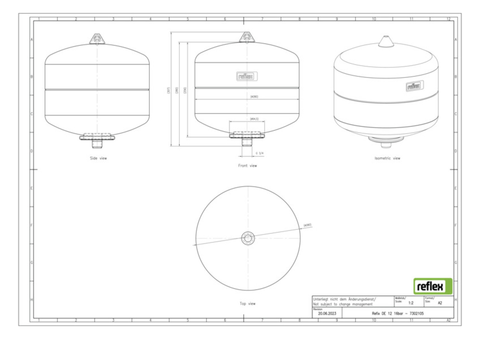 Reflex Membran-Druckausdehnungsgefäß Refix DE 12, 16 bar/70 °C, G 3/4