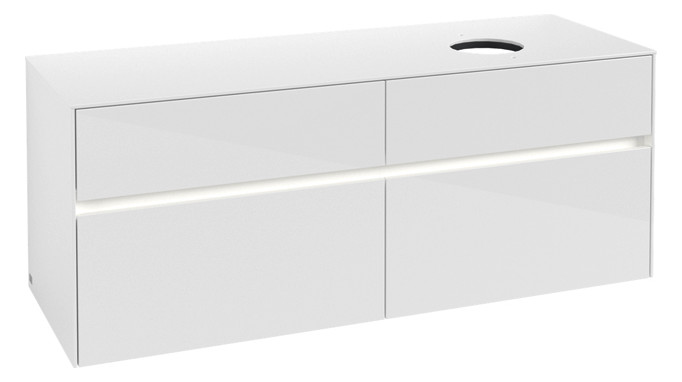 V&B Waschtischunterschrank Collaro 140x54,8x50cm, Waschtisch rechts, LED-Beleuchtung 10,4W, glossy white