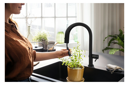 hansgrohe Spültisch-Einhebelmischer Aqittura M91 mit Ausziehauslauf, 1jet, Starter Set, mattschwarz