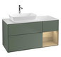 V&B Waschtisch-Unterschrank Finion 120cm, Abdeckplatte white matt, Regal Oak Veneer, Olive Matt Lacquer