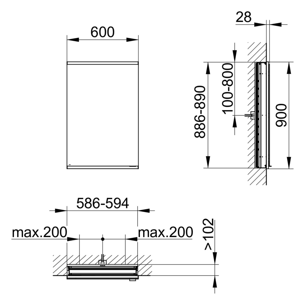 KEUCO Spiegelschrank Royal Modular 2.0 DALI 600 x 900 x 120 mm, ohne Steckdose, Wandeinbau, 1-türig, links, beleuchtet