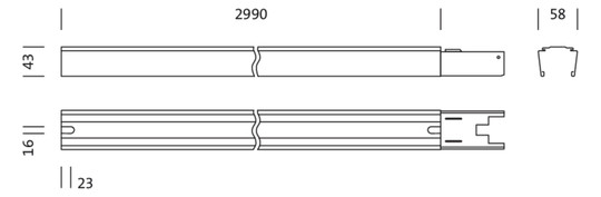 Tragschiene Lichtband 80W Modario ws 10x2,5qmm IP20 2-längig L=2990mm