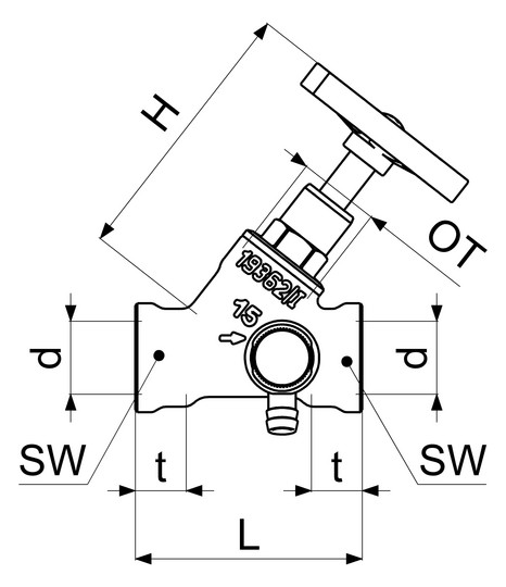 Schlösser Schrägsitzventil 1410 DN 15, Rp 1/2, mit Entleerung, steigende Spindel