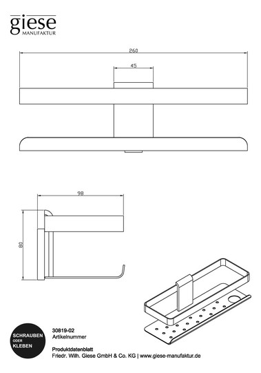 Giese Duschkorb Newport mit Halter für Rasierer, 260x96x80mm, verchromt