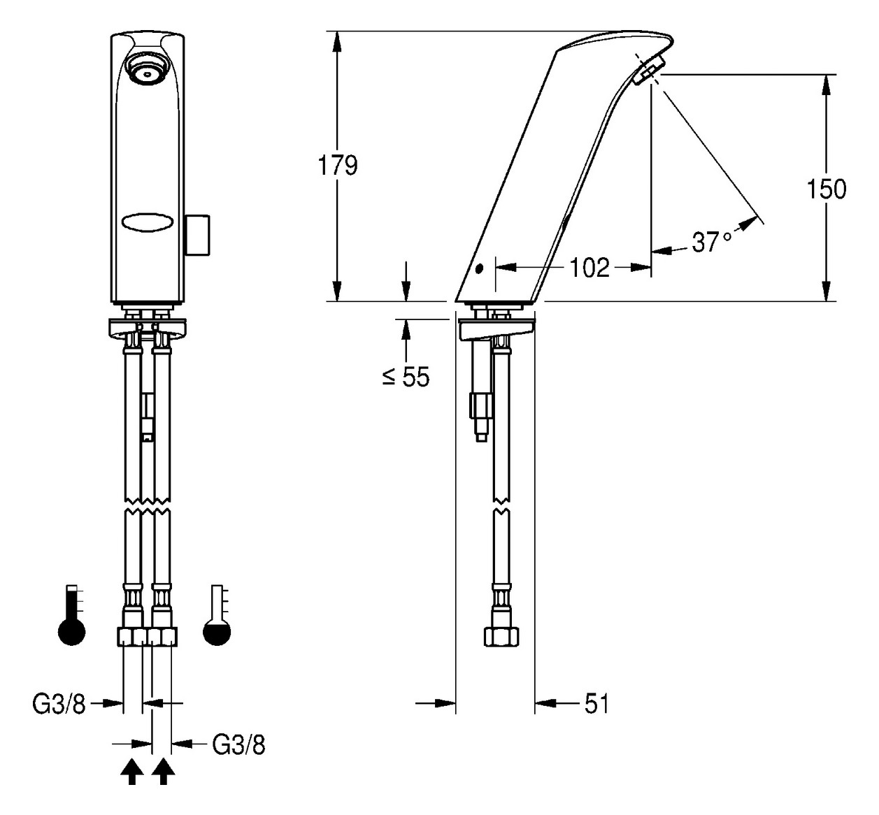 Aquarotter Elektronik-Standarmatur Protronic-S Batteriebetrieb, Messing poliert verchromt