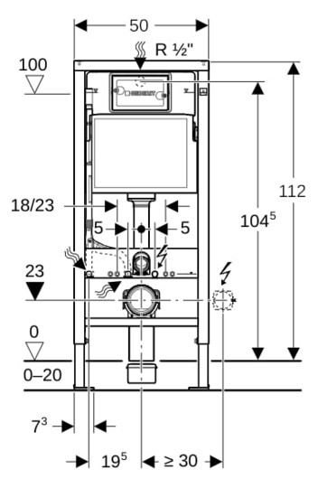 Geberit Wand-WC-Element Duofix Basic BH 112cm, Betätigung vorne, mit Delta UP-Spülkasten 12 cm
