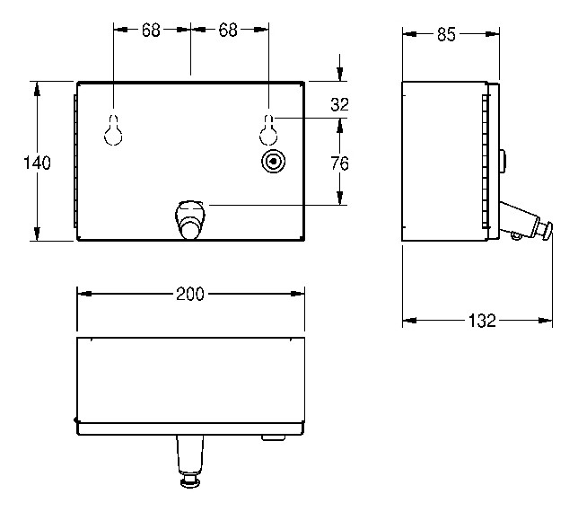 Aquarotter Seifenspender Rodan 200x140x132mm, für Aufputzmontage, Chromnickelstahl seidenmatt