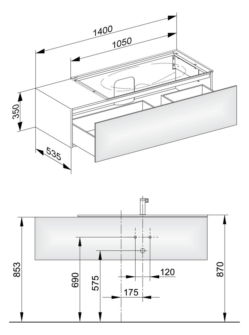 KEUCO Waschtischunterschrank Edition 11 140x35x53,5cm, 1 Frontauszug, rechts, Cashmere, Glas Cashmere