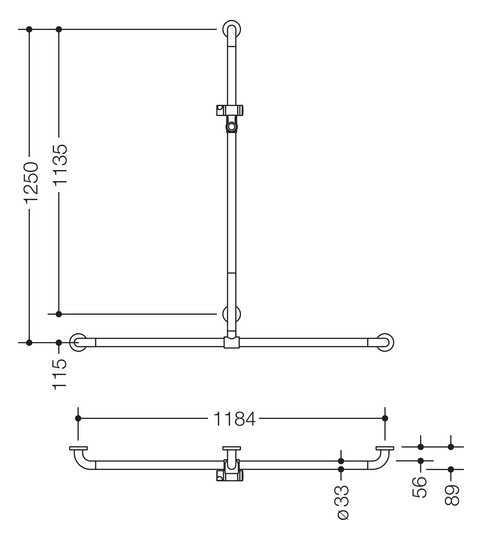 HEWI Duschhandlauf 801 1184 x 1250 mm, lichtgrau, mit verschiebbarer Brausehalterstange