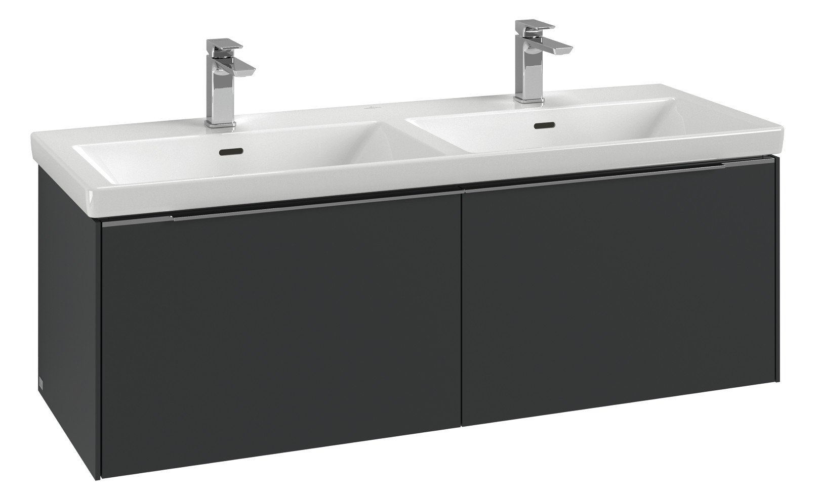 V&B Waschtisch-Unterschrank Subway 3.0 127,2x42,9x47,8cm, mit LED/Griff Aluminium glänzend, volcano black