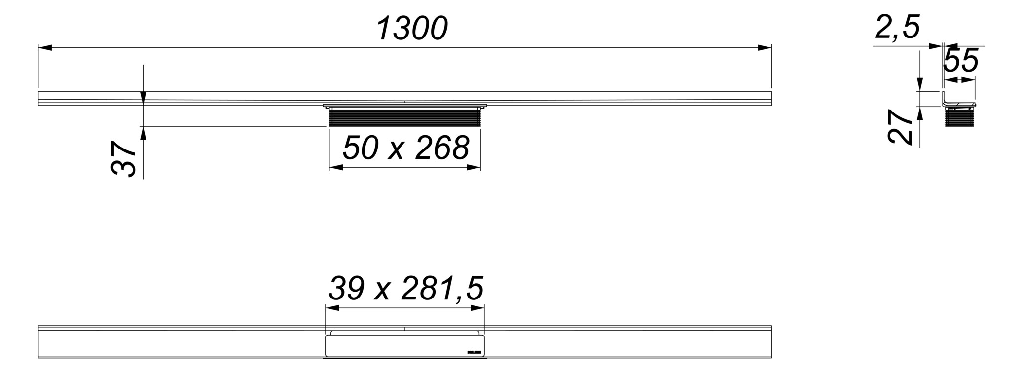 Dallmer Duschrinne CeraWall Select 1300 mm, Edelstahl matt satiniert