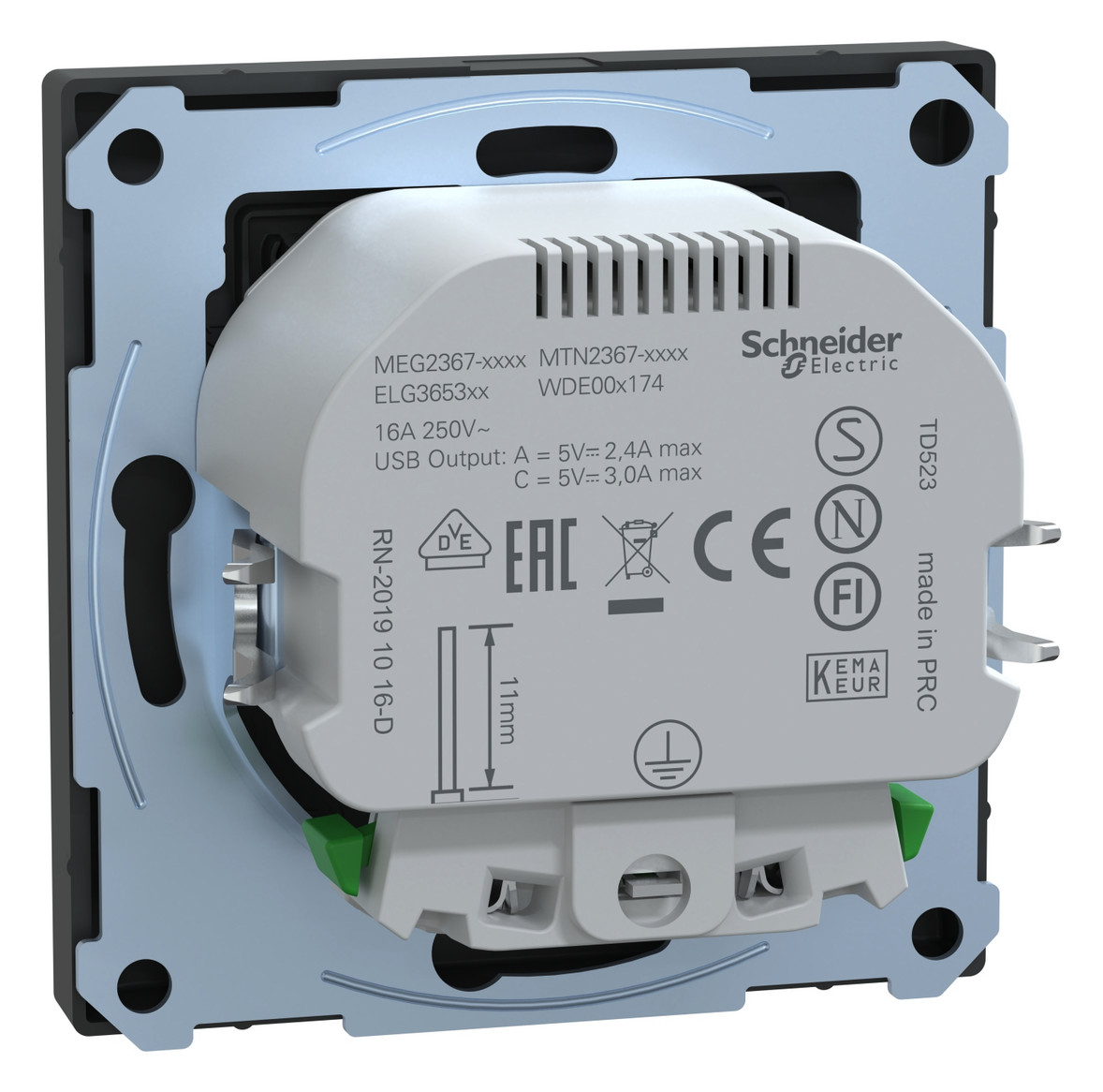 Steckdose 1f anth mt 1USB-A 1USB-C UP m.BS Mit erhöhtem Berührungsschutz IP20