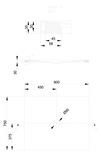 Duschfläche BetteFloor 5841 90x75cm, Glasur, Mini-Wannenträger, jasmin