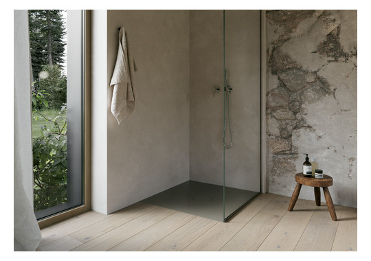 Bette Duschfliese BetteAir 1000 x 1000 mm, graphite, Rechteck, glasierter Titan-Stahl, mit Minimum-Täger