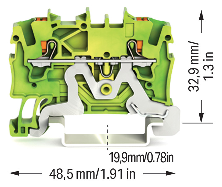 Schutzleiter-Reihenklemme 0,25-2,5qmm gn/ge 1Etage Hutschiene TH35