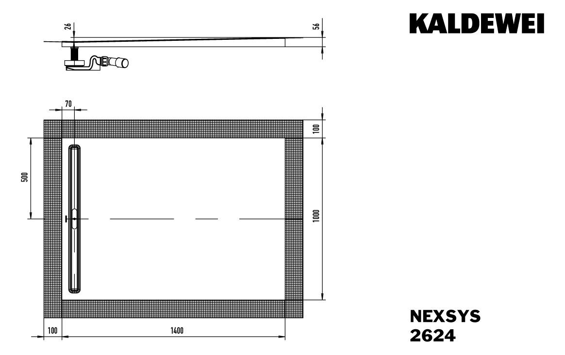 Kaldewei Duschwanne NEXSYS 2624 100x140cm, bodeneben, Perl-Effekt, weiß