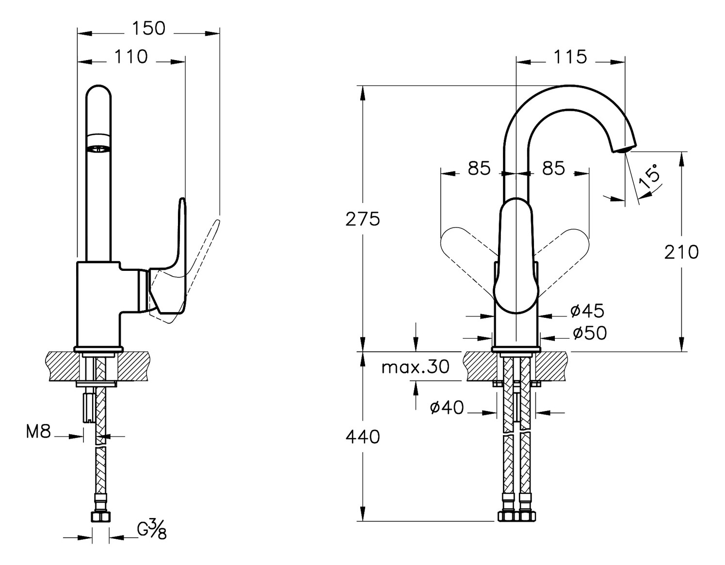 VitrA Bad Waschtisch-Einhebelmischer Root Round Ausladung 115mm, ohne Ablaufgarnitur, für freistehende Aufsatzschalen, Nickel gebürstet