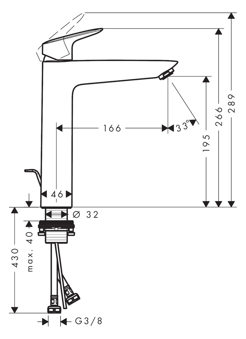 hansgrohe Waschtisch-Einhebelmischer 190 Logis mit Zugstangen-Ablaufgarnitur, chrom