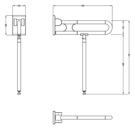 Normbau Stützklappgriff Nylon Care 750mm, 600 mm, Antibac, manhattan