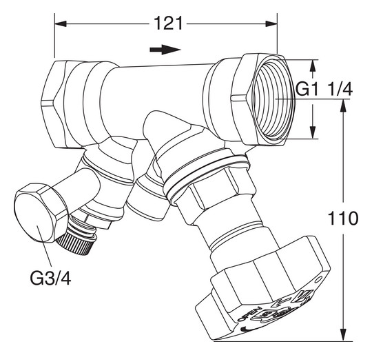 TA Absperrventil STS DN 32, kvs 18,3, PN 25, mit Entleeradapter