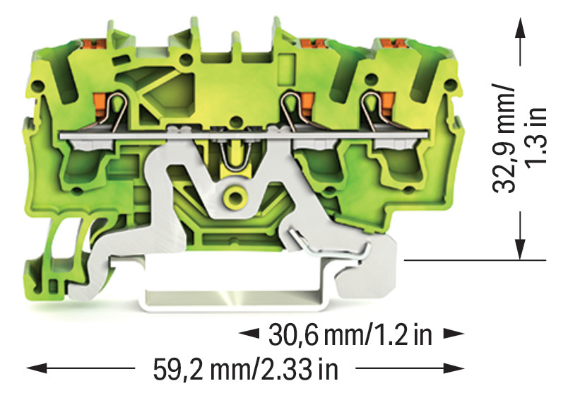 Schutzleiter-Reihenklemme 0,25-4qmm gn/ge 1Etage Hutschiene TH35