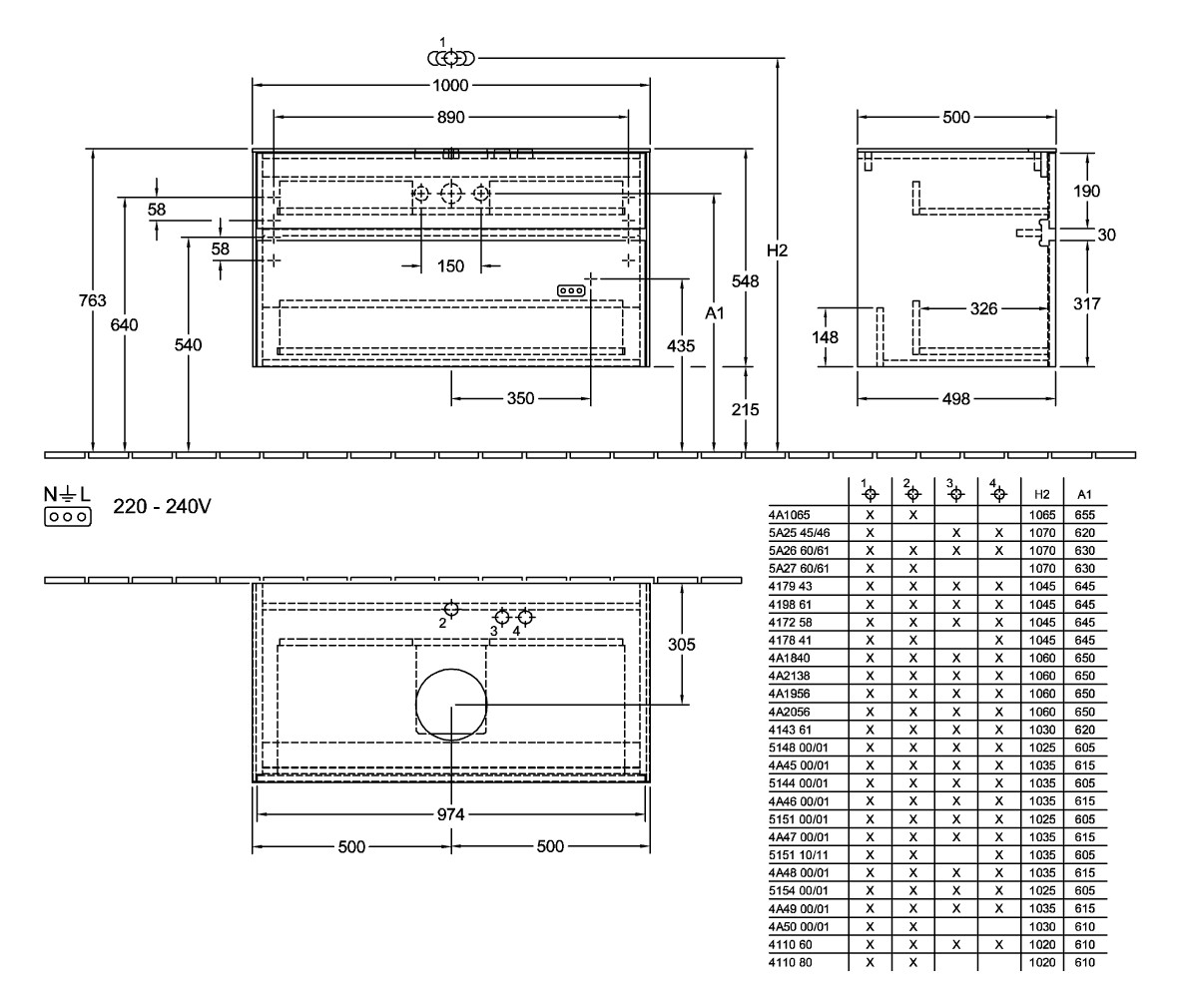 V&B Waschtischunterschrank Collaro 100x54,8x50cm, Waschtisch mittig, LED-Beleuchtung 7,3 W, truffle grey